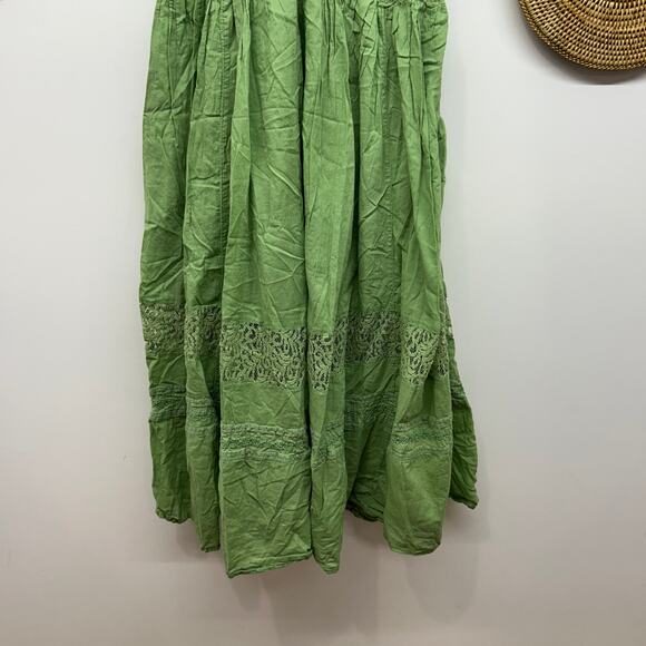 Free People Carla Lace Maxi Dress Medium Moss Green Sleeveless Boho Long Summer - Picture 6 of 8